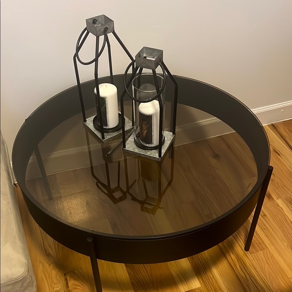 Black Geometric Candle Holders with Clear Glass. LOCAL PICK UP NY AREA